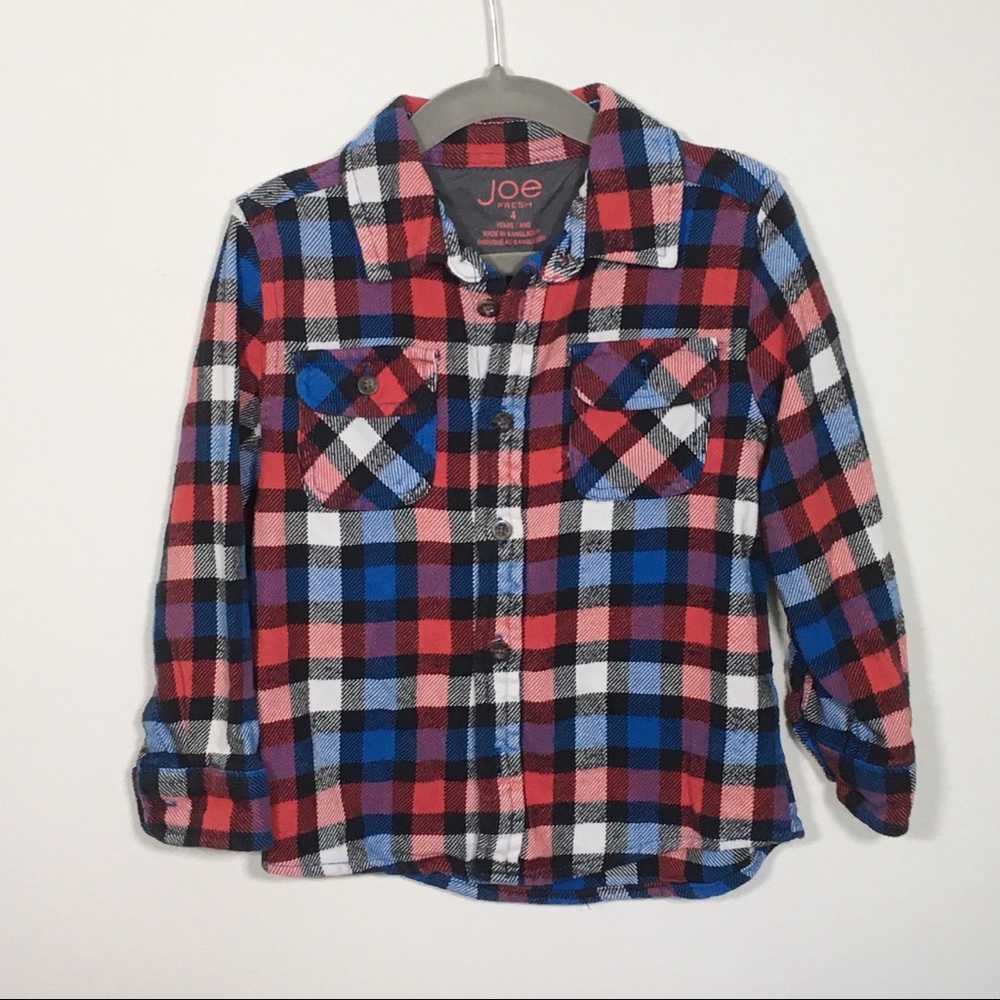 Joe Fresh red, white, blue and black flannel